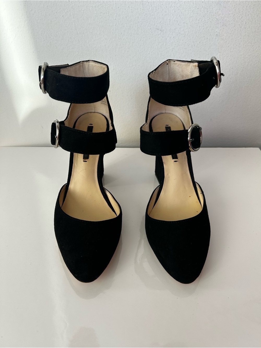 Zara Black Suede Double Buckle High Heels Pump Ankle